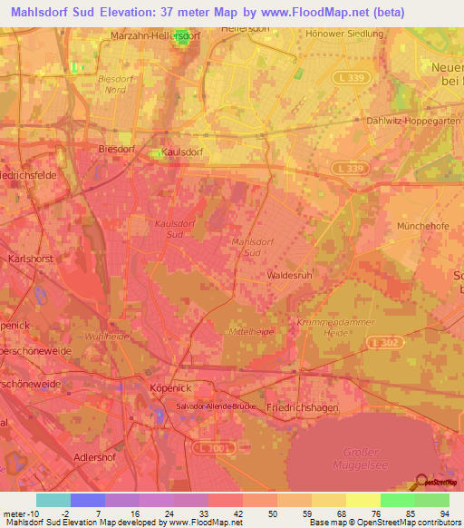 Mahlsdorf Sud,Germany Elevation Map