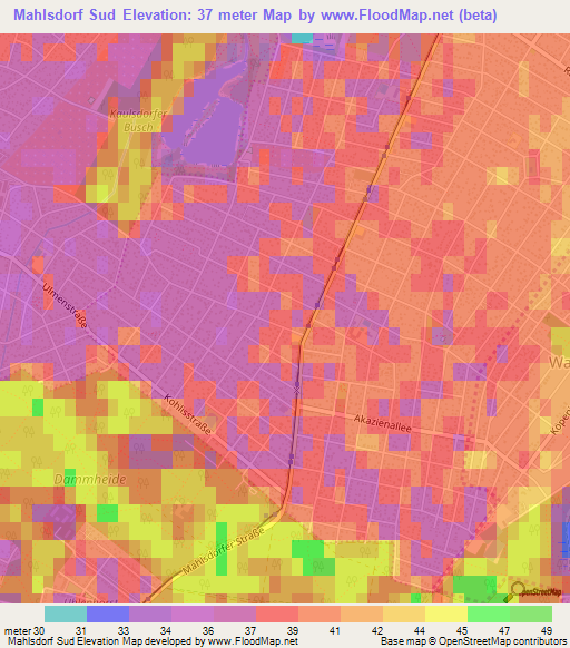 Mahlsdorf Sud,Germany Elevation Map