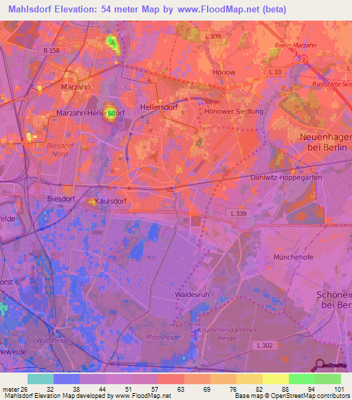 Mahlsdorf,Germany Elevation Map