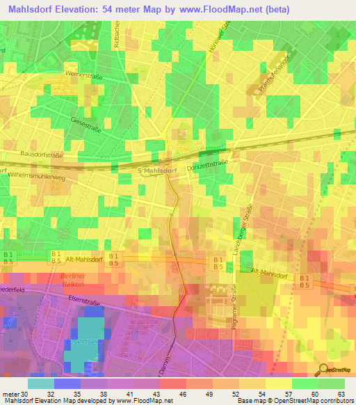 Mahlsdorf,Germany Elevation Map