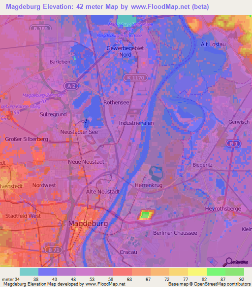 Magdeburg,Germany Elevation Map