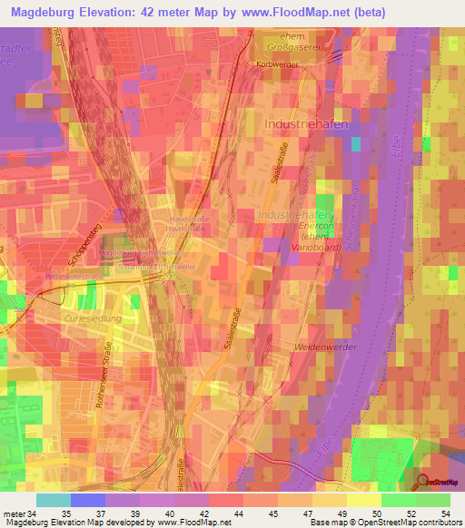 Magdeburg,Germany Elevation Map