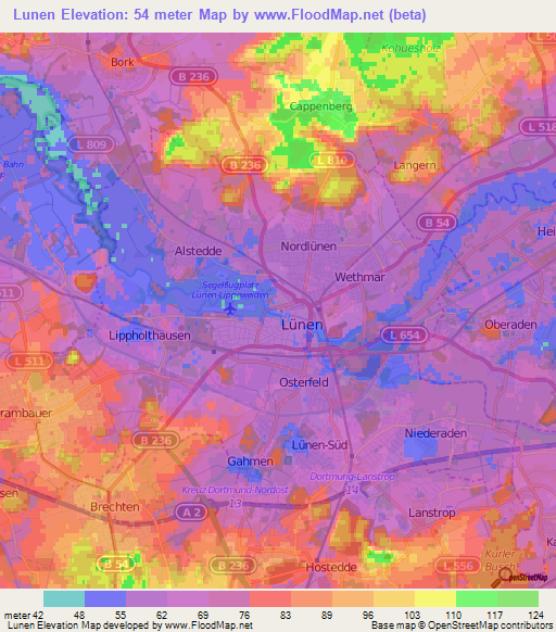 Lunen,Germany Elevation Map