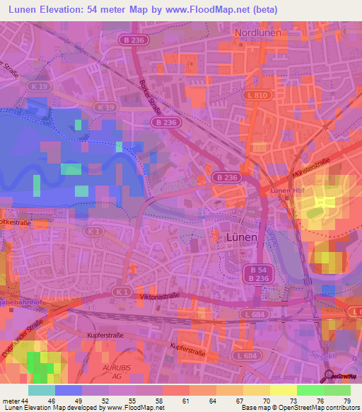 Lunen,Germany Elevation Map