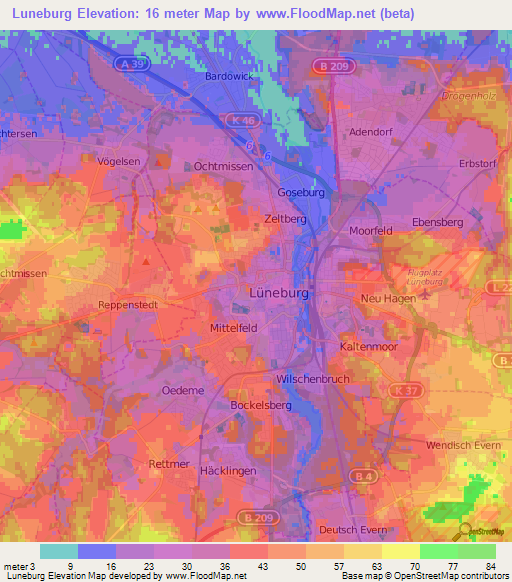 Luneburg,Germany Elevation Map