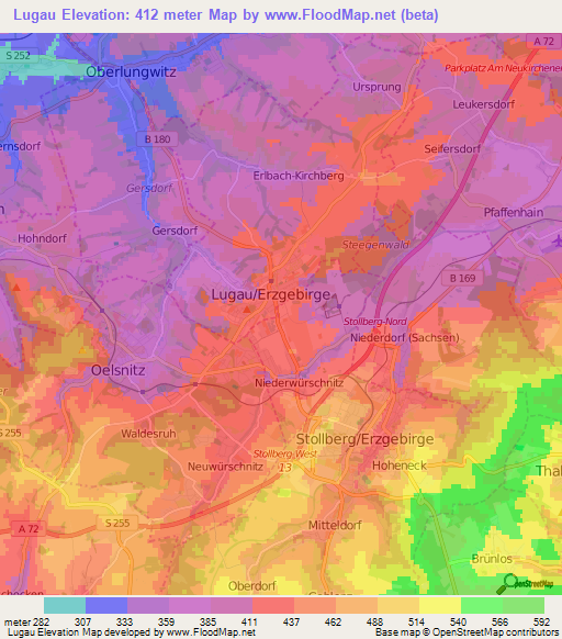 Lugau,Germany Elevation Map