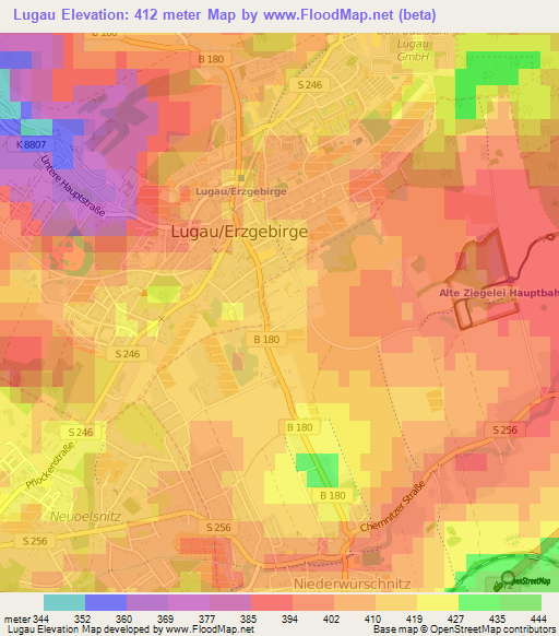 Lugau,Germany Elevation Map