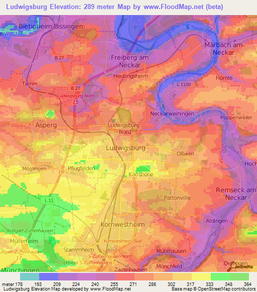 Ludwigsburg,Germany Elevation Map