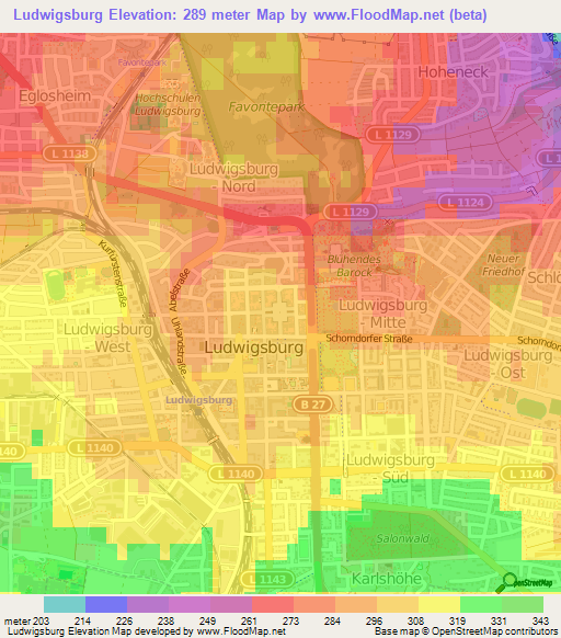 Ludwigsburg,Germany Elevation Map