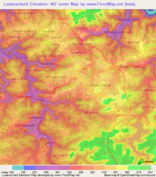 Ludenscheid,Germany Elevation Map