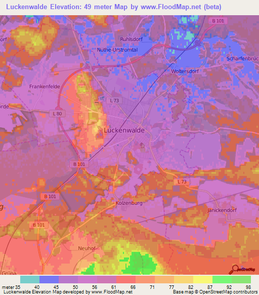 Luckenwalde,Germany Elevation Map