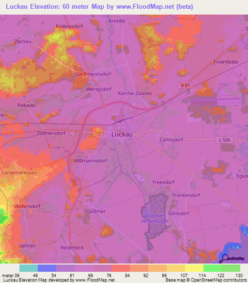 Luckau,Germany Elevation Map