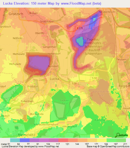 Lucka,Germany Elevation Map