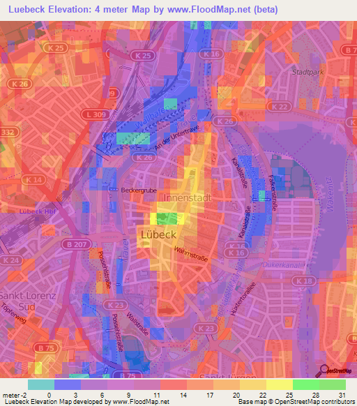 Luebeck,Germany Elevation Map