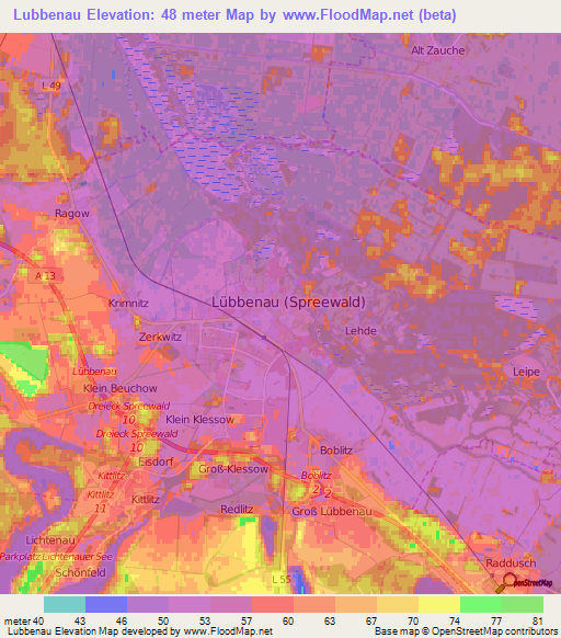 Lubbenau,Germany Elevation Map