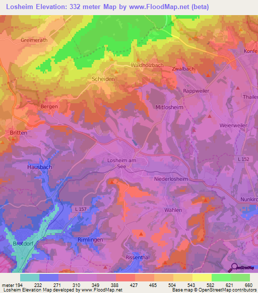 Losheim,Germany Elevation Map