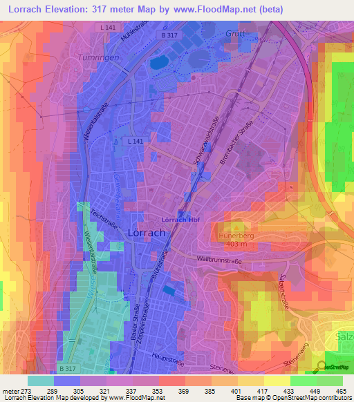 Lorrach,Germany Elevation Map