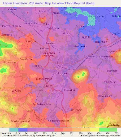 Lobau,Germany Elevation Map