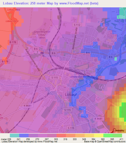 Lobau,Germany Elevation Map