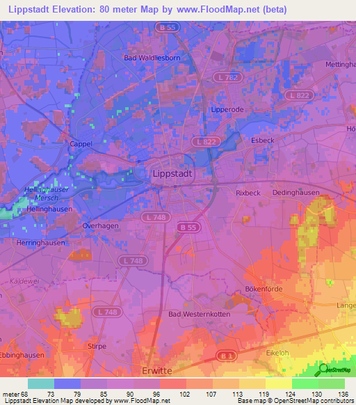 Lippstadt,Germany Elevation Map