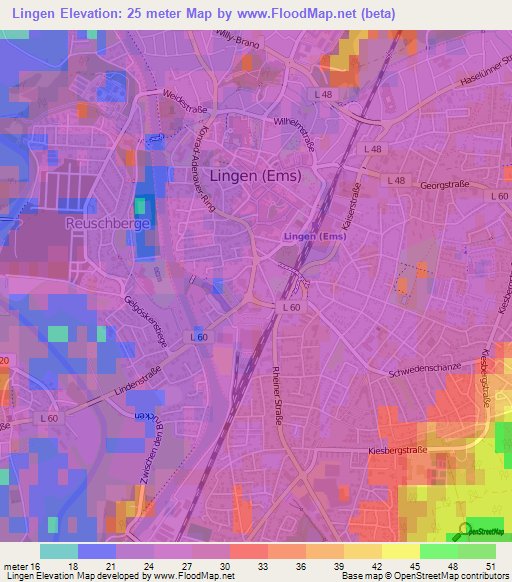 Lingen,Germany Elevation Map