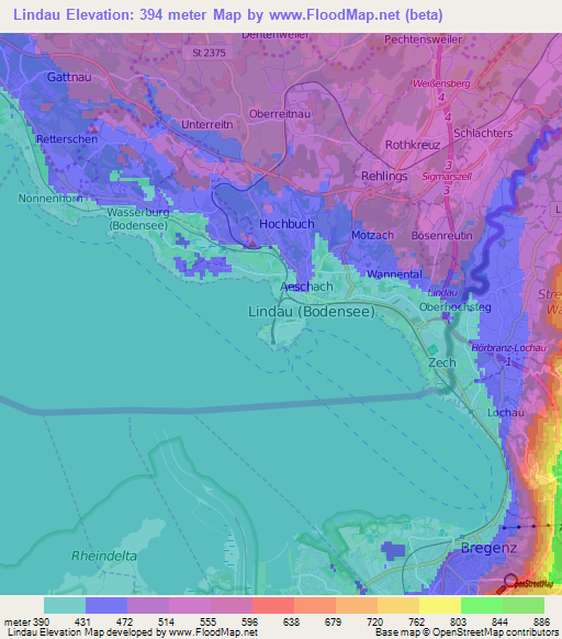 Lindau,Germany Elevation Map