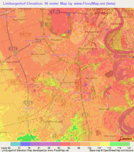 Limburgerhof,Germany Elevation Map