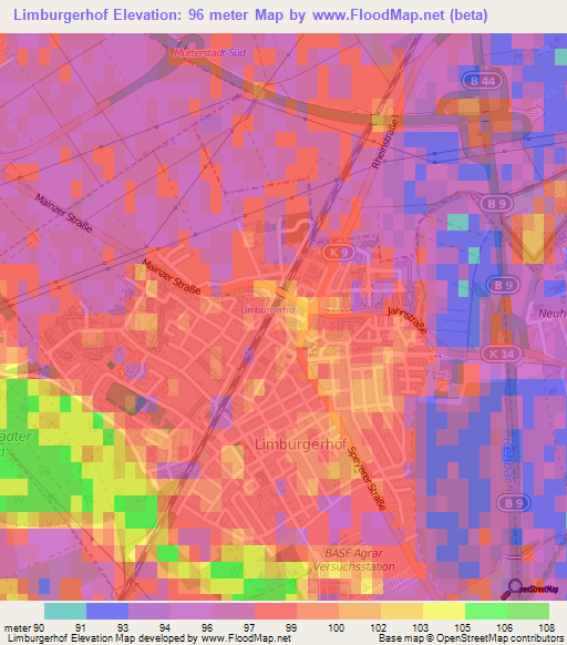 Limburgerhof,Germany Elevation Map