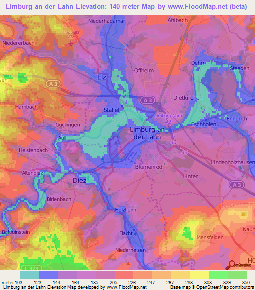 Limburg an der Lahn,Germany Elevation Map