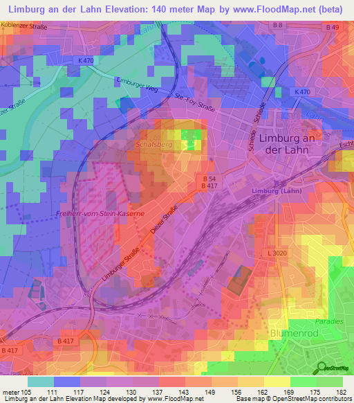 Limburg an der Lahn,Germany Elevation Map