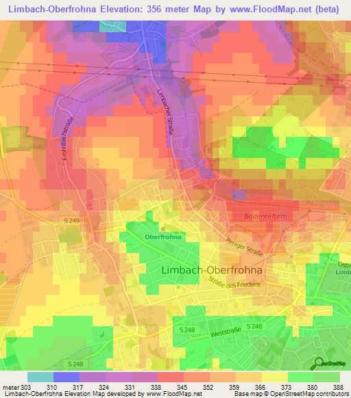 Limbach-Oberfrohna,Germany Elevation Map