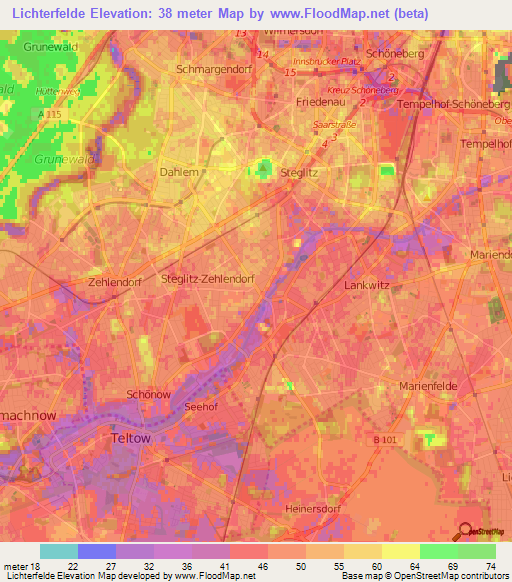 Lichterfelde,Germany Elevation Map