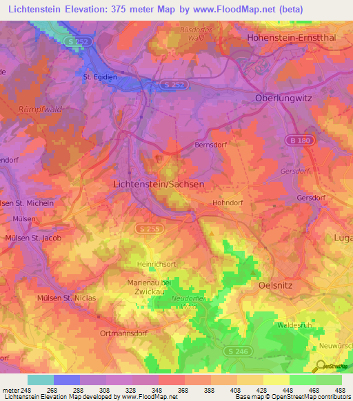 Lichtenstein,Germany Elevation Map