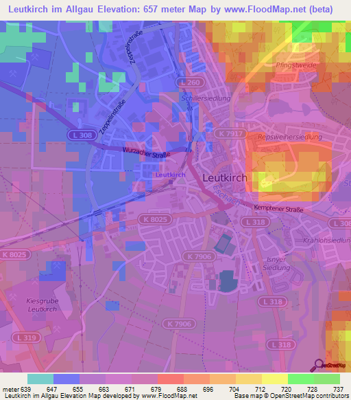 Leutkirch im Allgau,Germany Elevation Map