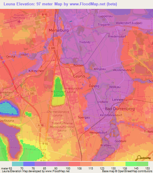 Leuna,Germany Elevation Map