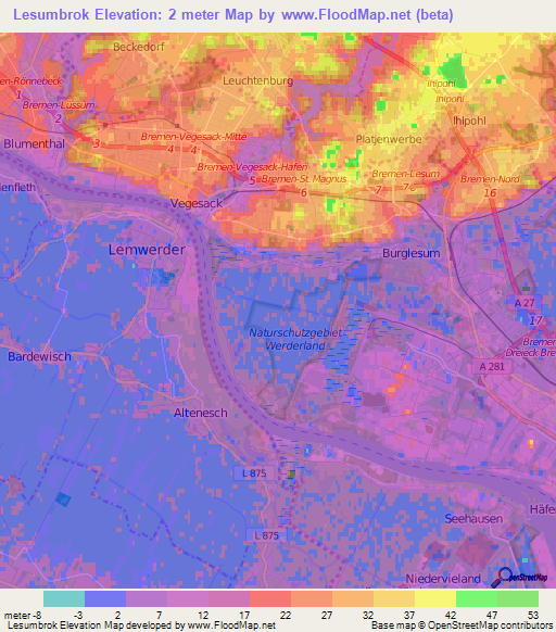 Lesumbrok,Germany Elevation Map