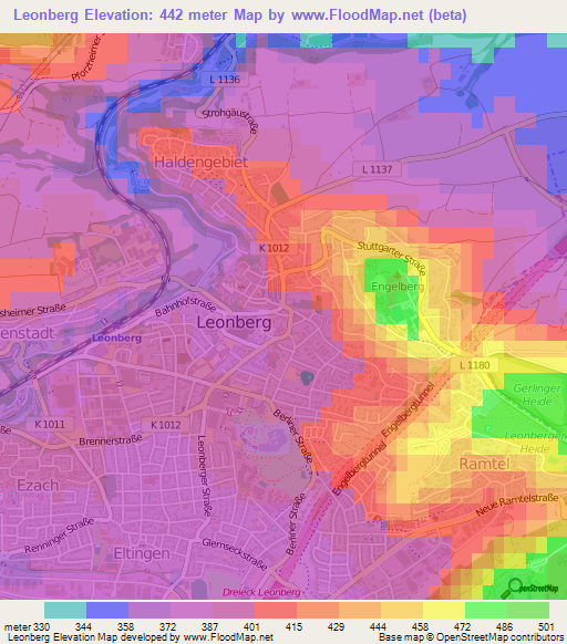 Leonberg,Germany Elevation Map