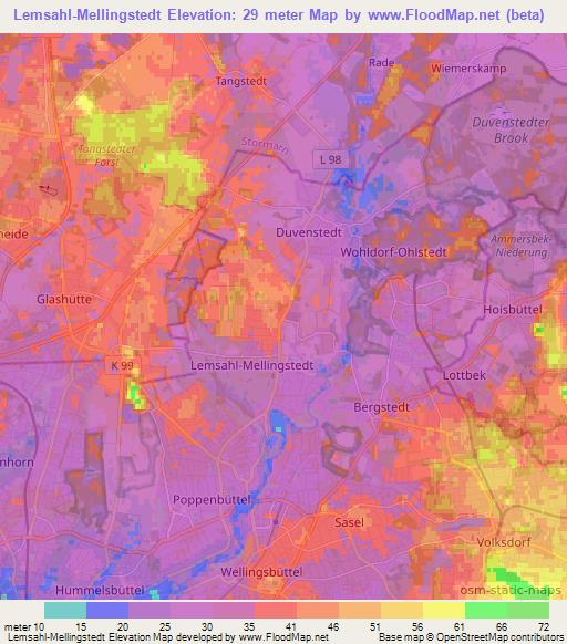 Lemsahl-Mellingstedt,Germany Elevation Map