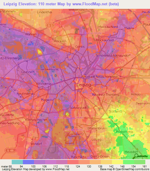 Leipzig,Germany Elevation Map