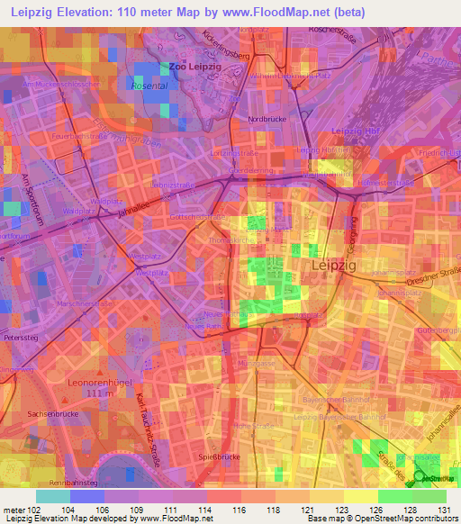 Leipzig,Germany Elevation Map