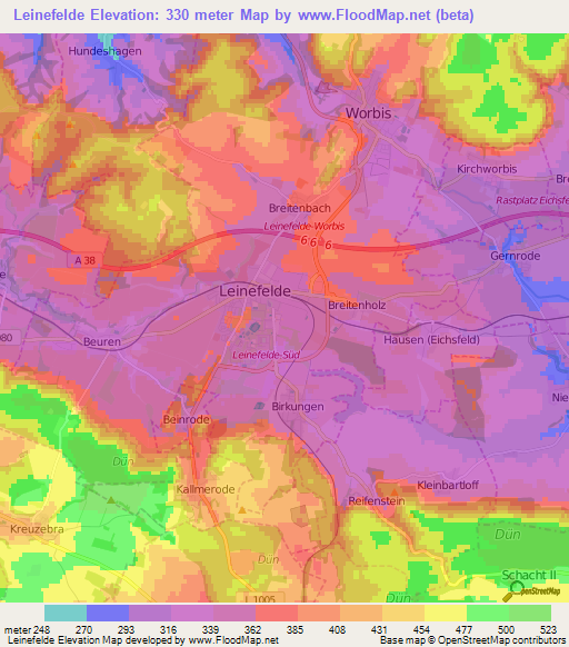 Leinefelde,Germany Elevation Map