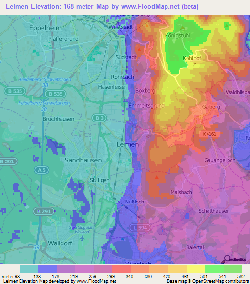 Leimen,Germany Elevation Map