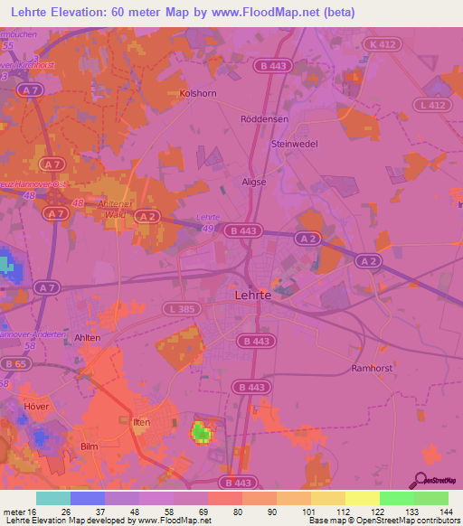 Lehrte,Germany Elevation Map