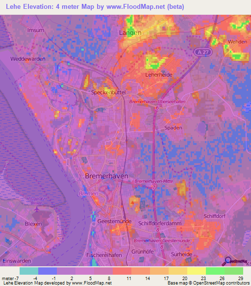 Lehe,Germany Elevation Map