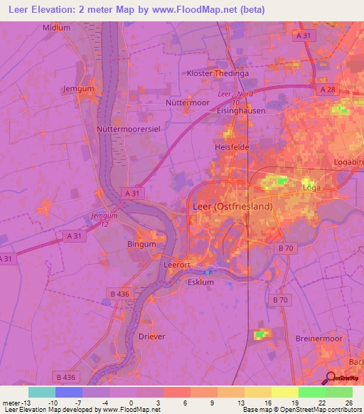 Leer,Germany Elevation Map