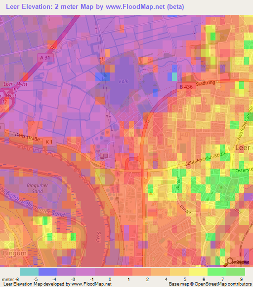 Leer,Germany Elevation Map