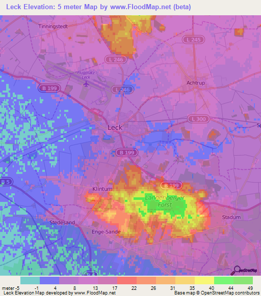 Leck,Germany Elevation Map