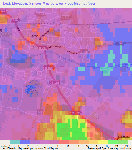 Leck,Germany Elevation Map