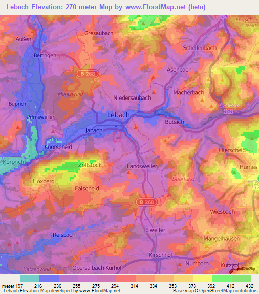 Lebach,Germany Elevation Map