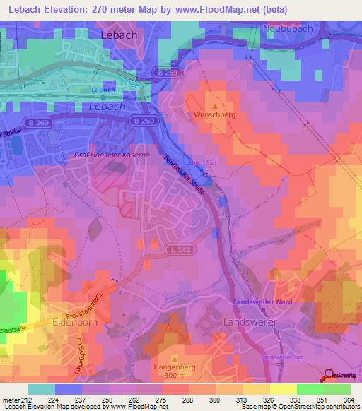 Lebach,Germany Elevation Map